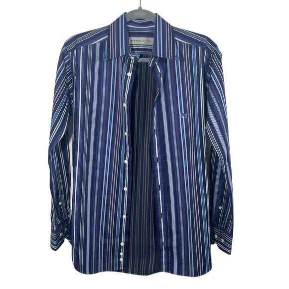 Etro men’s Striped Blue Button-Down Shirt Long Sleeves 37 Size Medium to Large s - Picture 9 of 14